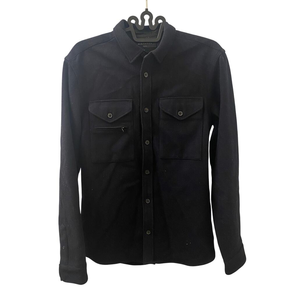 AllSaints Black Wool Blend Button Down Shirt Size Small